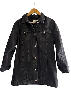 Black Washed Denim Jacket Minimalist Normcore 3/4 Sleeve